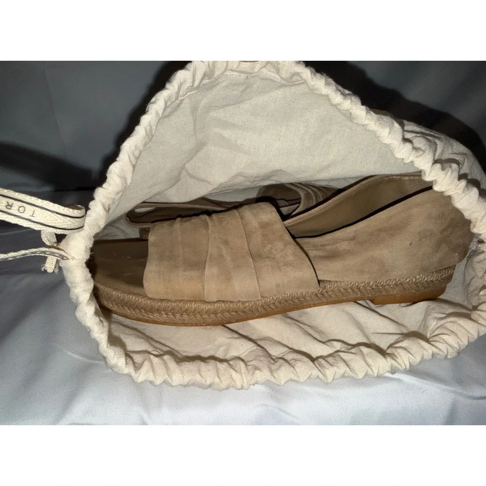 Tory Burch Tan Suede Ruched Espadrille Slingback Flat Sandals 7